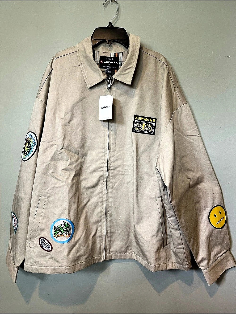 Airwalk Beige Full Zip Lined Jacket Embroidered Logo Short